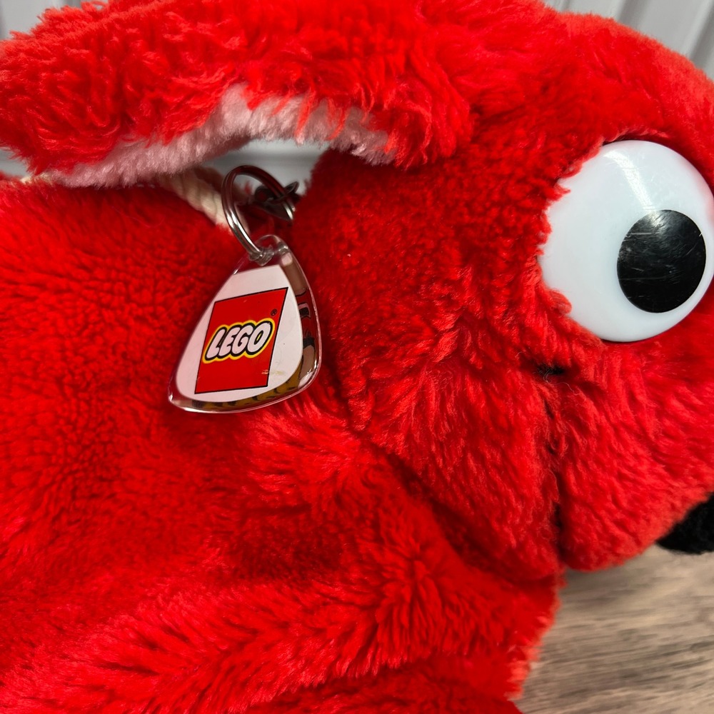 Vintage 1984 LEGO Duplo Red Plush Fuzzy Bunny Storage Bag Logo Keychain - Picture 2 of 10